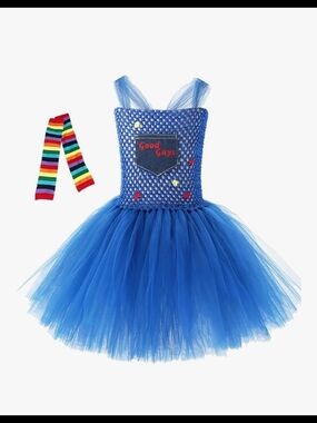 New 3-12yrs Chucky Costume Dress Girls Tutu Tulle Skirts Kids Halloween Scary Co